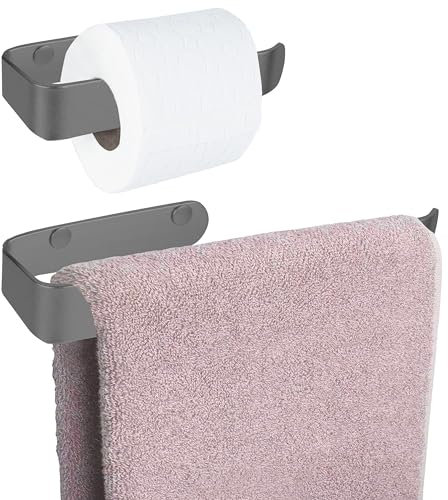 Toilet Roll Holder and Towel Holder Set - Hand Towel Holder, Toilet Roll Holder Wall Mounted. 2 pcs Bathroom Accessories Set for Kitchen, Bathroom, Laundry and Toilet.