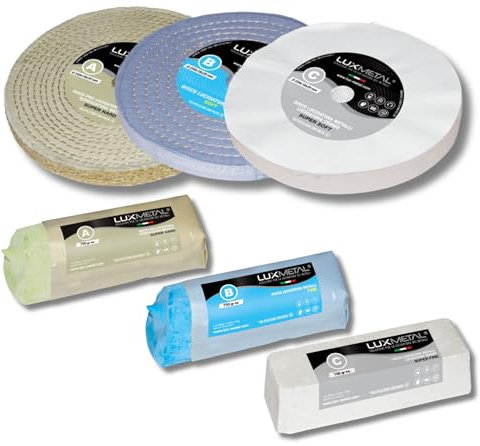 Lux Metal 3 Polierscheibe 250 mm 3 polierpaste 700 gr set DIY kit Polierset Schleifpaste Metall, Aluminium, Bank Poliermaschine, Edelstahl, Messing, Kupfer, Holz, Kunststoff, schleifmaschinen messer