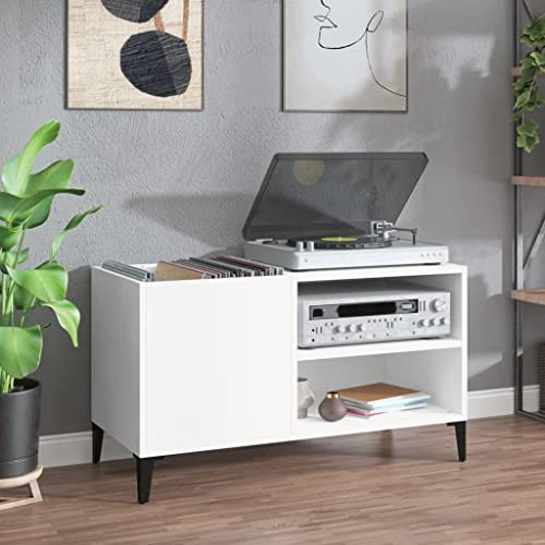 NITCA Mobile Porta Dischi,Portadischi,Mobile Porta CD,Contenitore per Dischi in Vinile,Cubo di Stoccaggio del Vinile Vintage Turntable Stand Scaffale,84,5x38x48 cm in Legno Multistrato, Bianco Tipo 2