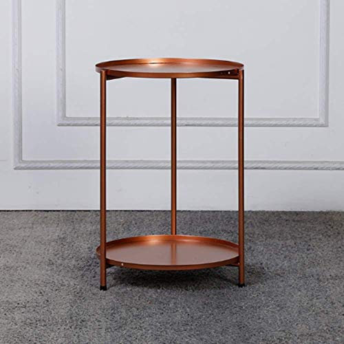 Beistelltisch Wohnzimmer, Beistelltisch Beistelltisch, kleines rundes Bistro, Tablett, Snacktisch, Terrassen-Couchtisch, rostfrei (Farbe: Roségold)