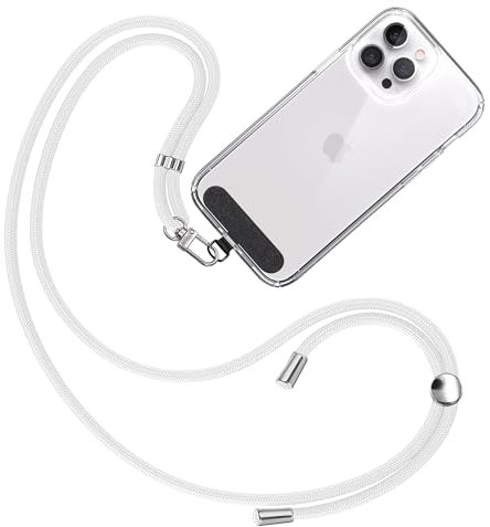 TBOC Cordon Telephone Portable [Blanc] avec Patch de Fixation en Tissu [Noir] Chaine Telephone Portable Ajustable et Résistant Compatible avec Toutes les Marques de Téléphones Mode Homme et Femme