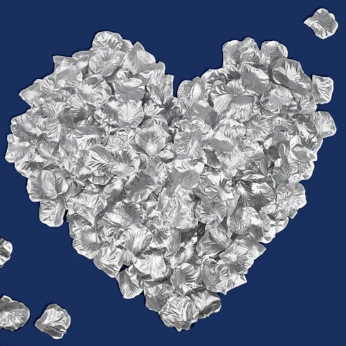 Topeedy 500pcs Silver Rose Petals for Festival Decoration, Fake Rose Petals Faux Flowers for Valentines Anniversary Wedding Proposal Birthday Romantic Party Decorations