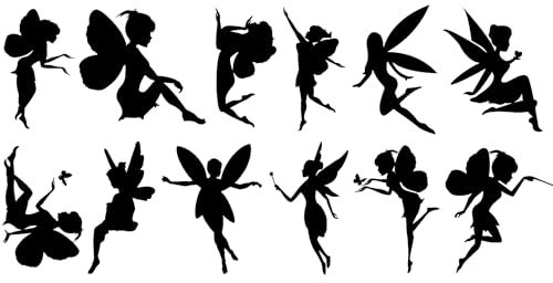 Pack of 12 Fairy Stickers - Fairy Gifts - Laptop - Scrapbook - Car - Water Bottle - Party Bags (Small Pack, Black)