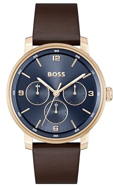 BOSS Multi Zifferblatt Quarz Uhr für Herren Kollektion Contender mit Braunes Lederarmband - 1514126