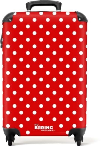 NoBoringSuitcases© Handgepäck Koffer, Reisekoffer, Reisetasche mit Rollen, | 55x40x20 cm - TSA Schloss, Hartschalenkoffer, Koffer Handgepäck, Trolley 55x40x20, Suitcase, Handgepäck (Punkte - Rot-Weiß)