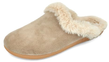 JOMIX Hausschuhe Damen Gefüttert Plüsch Clogs Winter Lammfell Pantoffeln Bequeme rutschfeste Puschen Warme Kunstwildleder Slippers Made in Spanien (MD2417, Beige, 37 EU)