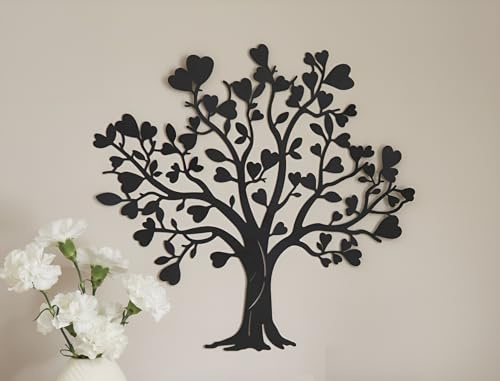 Dekoleidenschaft Wandbild Herzbaum aus Metall, matts-chwarz, 50x48 cm, Wandtattoo, Wandschmuck, Wanddeko