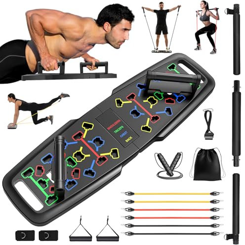 Premium Liegestützbrett Set Liegestützgriffe Push Up Board Verbessertes Konzept 2024 Liegestütze Brett Homeworkout 10 in 1 Push Up Bar Home Gym Liegestütze Fitnessgeräte für Zuhause