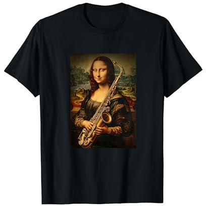 Saxophone amusant Mona Lisa Peinture Art Musique Maman Papa T-Shirt
