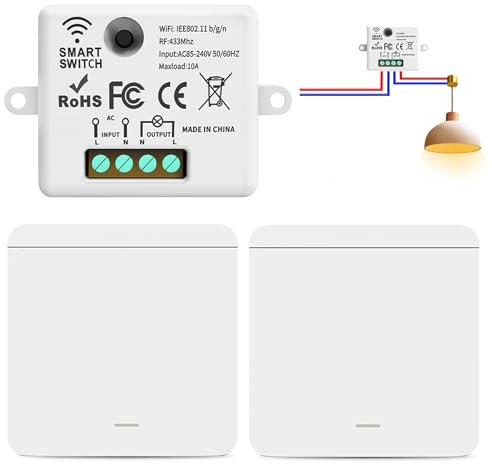 Vegena 2 Pezzi Interruttore Della Luce Radio, Interruttores Wireless, Interruttore Luce Senza Fili, Interruttore Radio Per Lampada Ricevitore 433 Mhz Rf Di Sicurezza Con Ricevitore