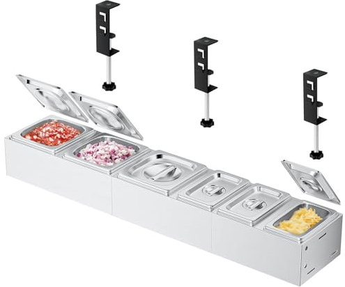 GFTIME Pizza Zutatenbehälter Beilagenbehälter, Edelstahl Behälter mit Deckel, Grill Küche Gastro Zutatenbehälter, Pizza Zubehör, 6 Stück