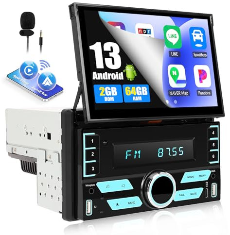 [New] 2G+64G SIXWIN Android 13 Radio Coche 2 DIN Compatible Wireless CarPlay y Android Auto,7''Retráctil Pantalla Táctil Reproductor Multimedia con WiFi/GPS/Bluetooth/FM/USB/AUX/TF/Mirror Link
