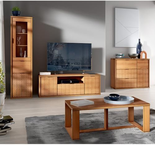 Lomadox Wohnzimmermöbel Set 4-teilig Vitrine Couchtisch Lowboard Kommode Wohnzimmerschrank modern in Eiche