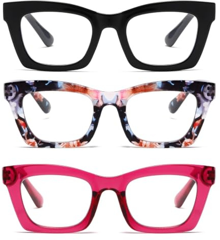 Hubeye Occhiali da lettura da Donna Retrò alla Moda con la Cerniera a molla Occhiali Anti Luce Blu (Nero+Fiori+Rosa, 2.00)