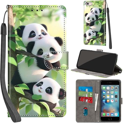 PHINIENLAND Case for iPhone 6 / 6s - Premium PU Leather Flip Wallet with Card Slots & Kickstand - Magnetic Book Cover - Panda