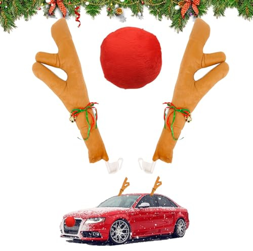 Rentier Auto Set,Auto Deko Weihnachten,Auto Rentier Kostüm,Auto Weihnachtendeko mit Geweih,Weihnachtsschmuck Auto,Auto Rentiergeweih Rudolf für Auto,Fahrzeug Weihnachtsdekoration,Weihnachtsdeko Auto