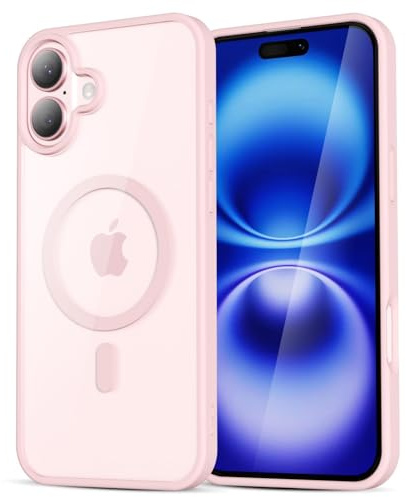 LoeoeL for iPhone 16 Case Clear Mag Safe, Ultra Thin Slim Cover Magnetic Compatible with Magsafe Phone Case for Women Men Girl, Cute Soft TPU Silicone & Transparent Hard Plastic, Light Pink