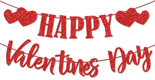 Happy Valentines Day Banner, Valentinstag Dekorationen, Glitzer Liebe Wimpelkette, No DIY Valentinstag Girlanden Hängende Dekorationen für Geburtstag Hochzeit Jahrestag Party Foto Requisiten