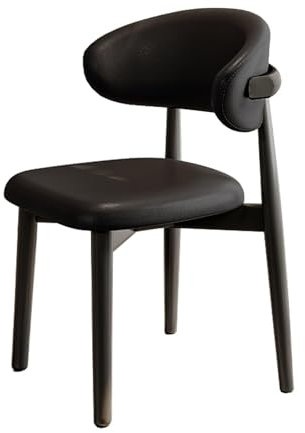 Mid Century Moderner Esszimmerstuhl mit Sitz aus PU-Leder und Massivholzrahmen, stabiler Armlehnstuhl für Küche, Esszimmer, Bauernhaus-Stil, Schwarz