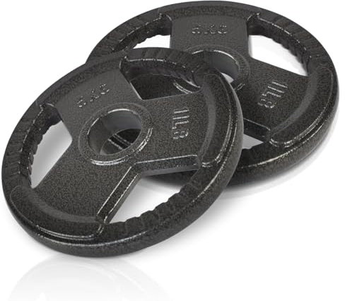 wuuhoo® Gusseisen Hantelscheiben Troy 30mm Bohrung, Langhantelgewichte 2er Set, Gewichte für 1 Zoll Hantelstangen, Hantelscheibe beschichtet (c) 2 x 5kg