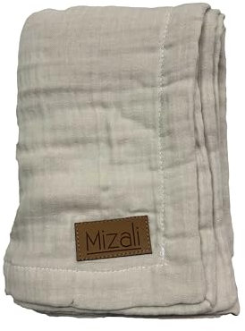 Mizali Premium Musselin Babydecke, 120 x 80 cm, 4-lagig, Baumwolle, Atmungsaktiv, Einfarbig, Kuscheldecke, Sommerdecke, Tagesdecke, für Kinder, Geschenk für Neugeborene (Beige)