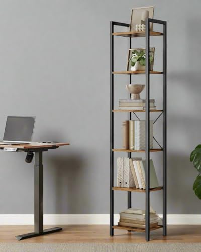 Industrial 6-Tier Shelving Unit, Rustic Brown, Bookshelf, Home Storage