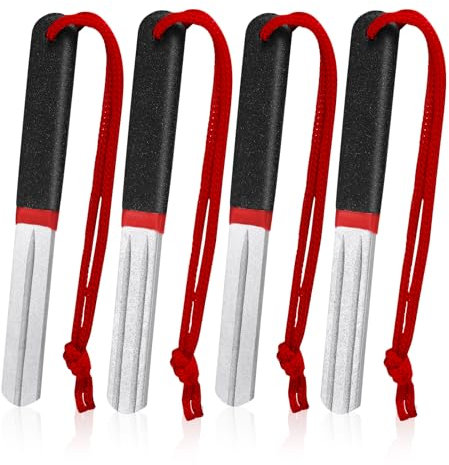 Skylety 4 Pcs Hook Sharpener Hook File for Fishing Diamond File with Handle Portable Fishing Sharpener with Double Sided Fine and Medium Grit, 4 Inch (Red)