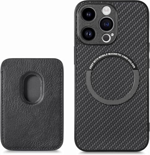 FAOMSEBS for iPhone 15 Pro Case Magsafe, with Magnetic Wallet & Card Holder (Carbon Fiber Texture) [Stable Magnetic] [10Ft Drop Tested] Shockproof for iPhone 15 Pro Wallet Case 6.1'' Black