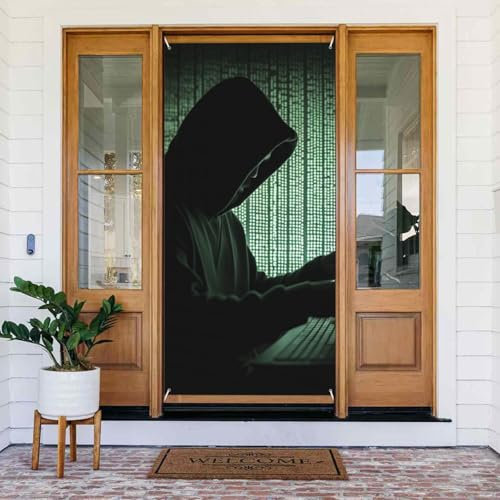 Hacker Attack Bedrucktes Türbanner Stoff Hängende Türabdeckung Hintergrund Poster für Zuhause Haustür Urlaub Party Dekorationen