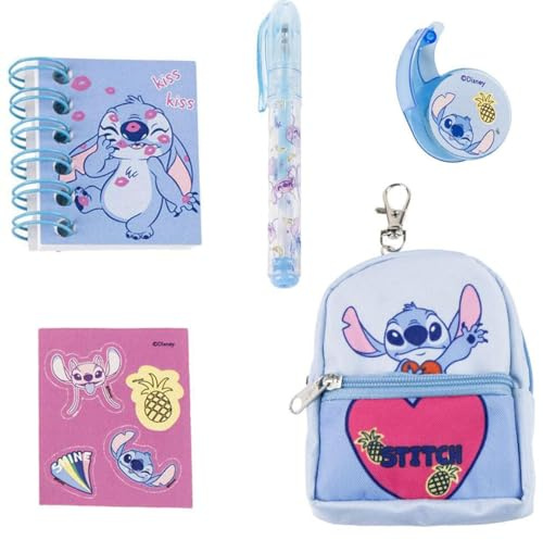 Set De Papelería Minimochila Stitch Medidas 19.5x22.5x4.5 cm para Niñ@s con Asas Ajustables y Ergonómica | Mochila Infantil Comodidad y Ajuste con Espacio, Material Resistente y Fácil de Limpiar
