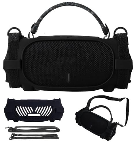 Silicone Cover Case for JBL Charge 6 Portable Bluetooth Speaker, Soft Skin Sleeve Carrying Holder with Shoulder Strap & Bike Strap for JBL Charge 6 Stereo Accessories (Black)
