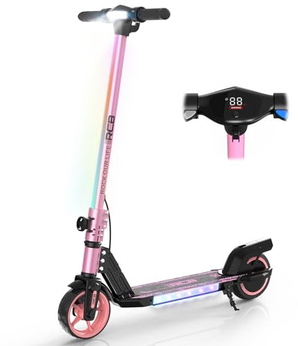RCB R12 Monopattino Elettrico per Bambini 6-12 Anni, Max 15Km/h & 10 km, Luce LED Arcobaleno, 6,5 Pieghevole E-Scooter,Display a LED, Velocità Regolabili, Regalo per Bambini