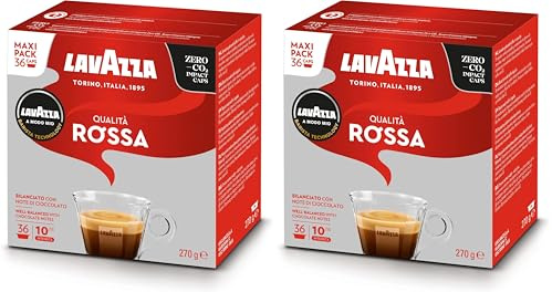 Lavazza, A Modo Mio Qualità Rossa, Coffee Capsules, Arabica and Robusta, Full and Sustained Taste, Intensity 10/13, Medium Roasting, Perfect for a 40ml Espresso, Compostable, 36 Espresso Pods