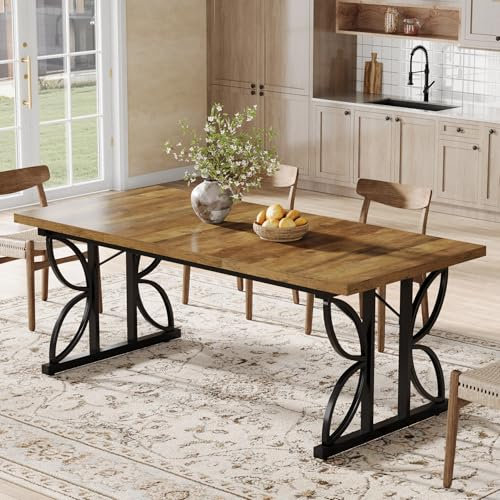 Tribesigns Rechteckiger Esstisch, Industrieller Küchentisch für 6-8 Personen, 180 x 80 cm Esszimmertische mit Metallfuß, Esstisch für Küche, Wohnzimmer, Braun (nur Tisch)