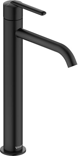 Duravit Balcoon Waschtischarmatur, Größe XL (Auslauf Höhe 153 mm), energiesparende Waschbecken Armatur (FreshStart), wassersparender Wasserhahn Bad (MinusFlow), Bad Armatur, Schwarz Matt