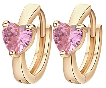 Lirzxin 14 Karat Gold Creolen 585, Elegante Ohrringe Damen Kreis mit Herz Form Rosa Kristall Ohrringe Hochzeit für Frauen Gelbgold