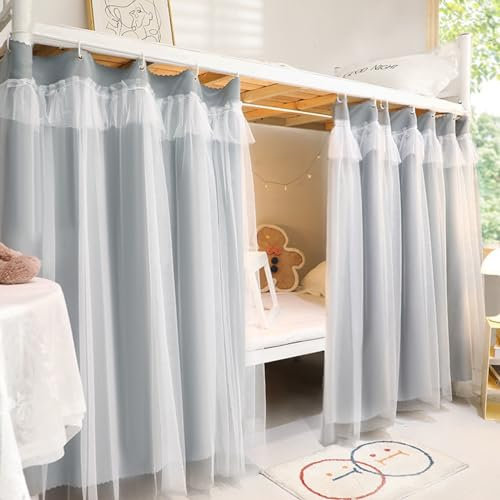 Etagenbettvorhänge für Etagenbett, Baldachin-Vorhänge für Hochbetten, atmungsaktiv, staubdicht, Sichtschutz für Kinder und Erwachsene, Grau, 120 cm, ideal für Schlafsäle