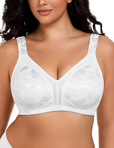 WingsLove Women's Full Coverage Minimizer Bra Plus Size Wireless Non Padded Wide Straps Comfort Everyday Bras (White,38G)