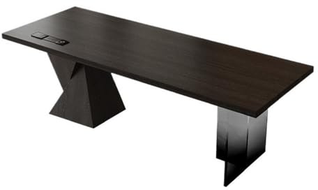 ZENGXJYCQINGJIANG Gaming Desk Minimalist Stylish Solid Wood Desk with Power Outlets, Chic Table Legs, Modern Black Study Writing(S)