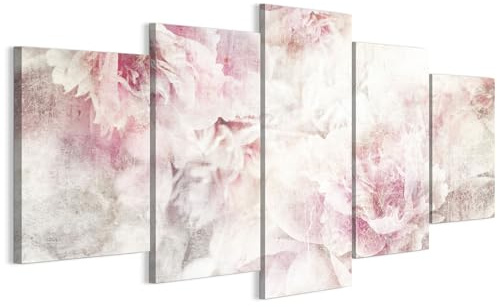 LUMASOUL Wandbilder Wohnzimmer 5-teilig Leinwandbild Blumen 200x100 cm | Mehrteilige Wanddeko für Schlafzimmer, Flur, Büro