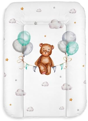 Wickelauflage 50x70 cm, Weiß mit Bär – abwaschbar & wasserdicht, weich für Neugeborene – Wickeltischauflage für Wickelkommode – Baby Wickelunterlage, schnell abwischbar