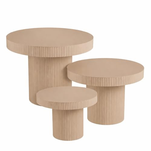 MICA Decorations Lux Beistelltisch – Set aus 3 – Couchtisch Set – Couchtisch – Beistelltische Wohnzimmer – 55 x 70 cm – Eisen – Hellbraun
