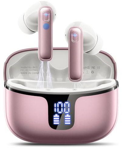 Auriculares Inalámbricos Bluetooth,Cascos Auriculares Bluetooth 5.3 HiFi Estéreo,40H con Graves,4 Mic Reducción de Ruido ENC,2026 Cascos Inalambricos Bluetooth IP7 Impermeable,Carga Rápida USB-C