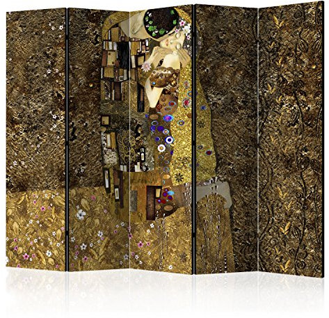 murando Raumteiler Klimt Kuss Foto Paravent 225x172 cm einseitig auf Vlies-Leinwand Bedruckt Trennwand Spanische Wand Sichtschutz Raumtrenner braun Gold l-A-0001-z-c