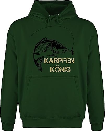 Shirtracer Hoodie Herren Pullover Männer - Angler Geschenke & Angeln Zubehör - Karpfen König - XXL - Dunkelgrün - Angel sprüche Hoody Motto Pulli angelpullover Fishing karpfenangler Langarm fischen