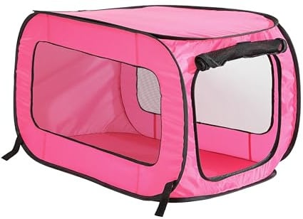 Beatrice Home Fashions Portable, Collapsible, Pop Up Kennel Travel Cat and Dog Crate, 32.5 L x 19.5 W x 19.5 H, Fuchsia