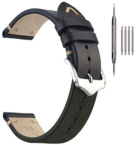 EACHE Uhrenarmband 22mm, Vintage Uhrenarmband Leder Crazy Horse & Öl Wachs Leder Uhrenarmbänder für Herren/Damen (Öl Schwarz)