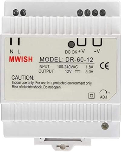 TMEZON-Transformador Modular Modular 12 V/5.0 A para videoportero de 4 Hilos 12 V, DR-60-12 DIN Fuente de alimentación eléctrica 100-240 V AC/1,8 A, Fuente de alimentación Profesional para Pizarra