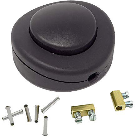 SET Fußtretschalter Schwarz + Aderendhülsen + Anschlussklemmen für 2G/3G Kabel 250V 2A Fußschalter Schnurzwischenschalter