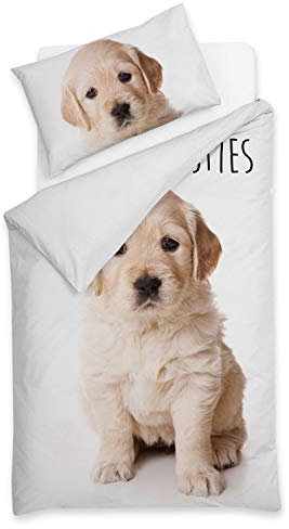 Sognamo Hunde Dogs - Bettwäsche - Baumwolle - 135x200cm 80x80 Farbe Weiss WhiteI Reißverschluss I Bio I Fair Trade